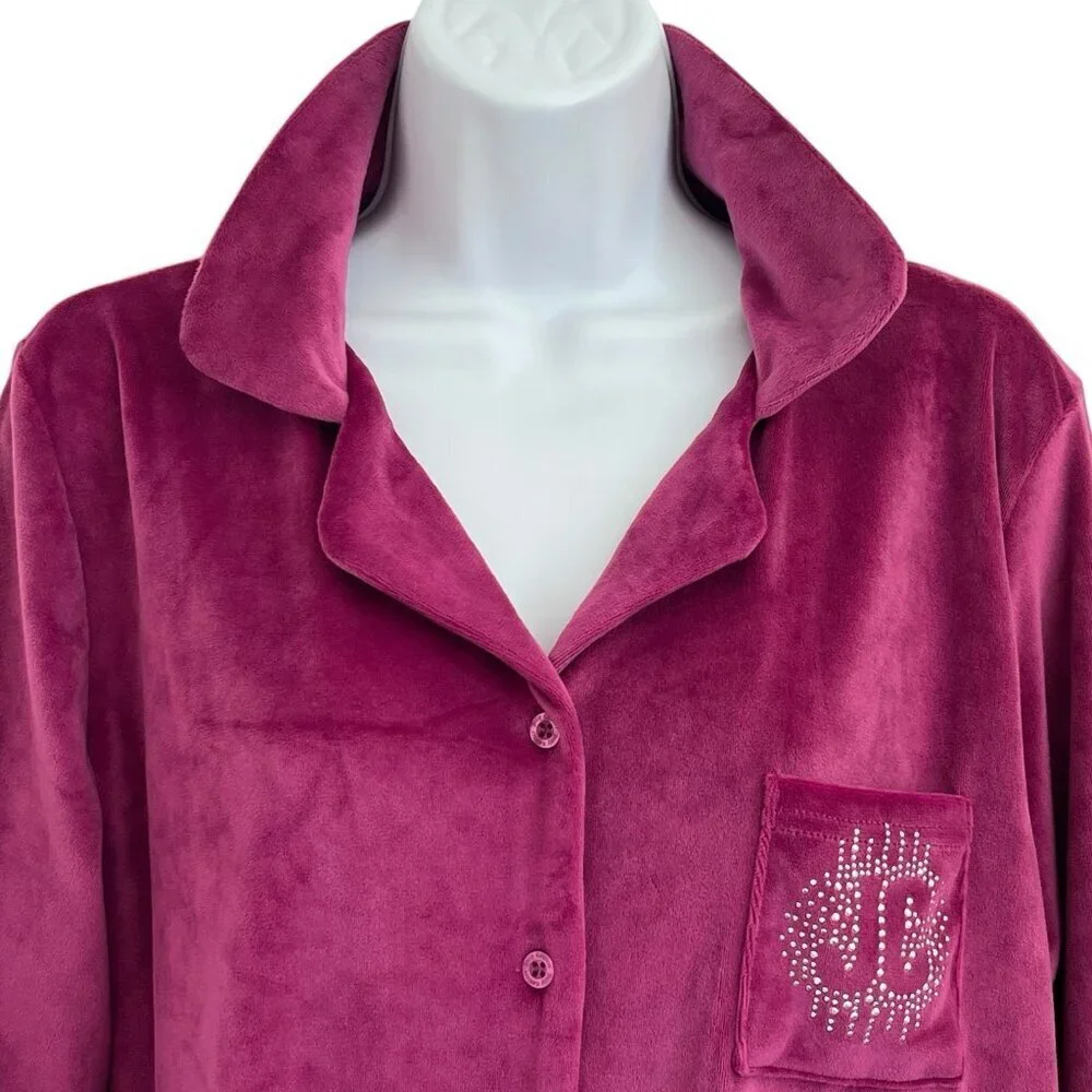 Juicy Couture Velour Sleepwear Pajama Top Y2K Bling Spell Out L Loungewear Comfy